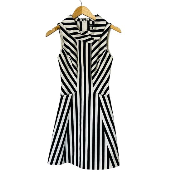 Karen Millen Striped Sleeveless A Line Dress Size 2 White Black - Picture 2 of 9